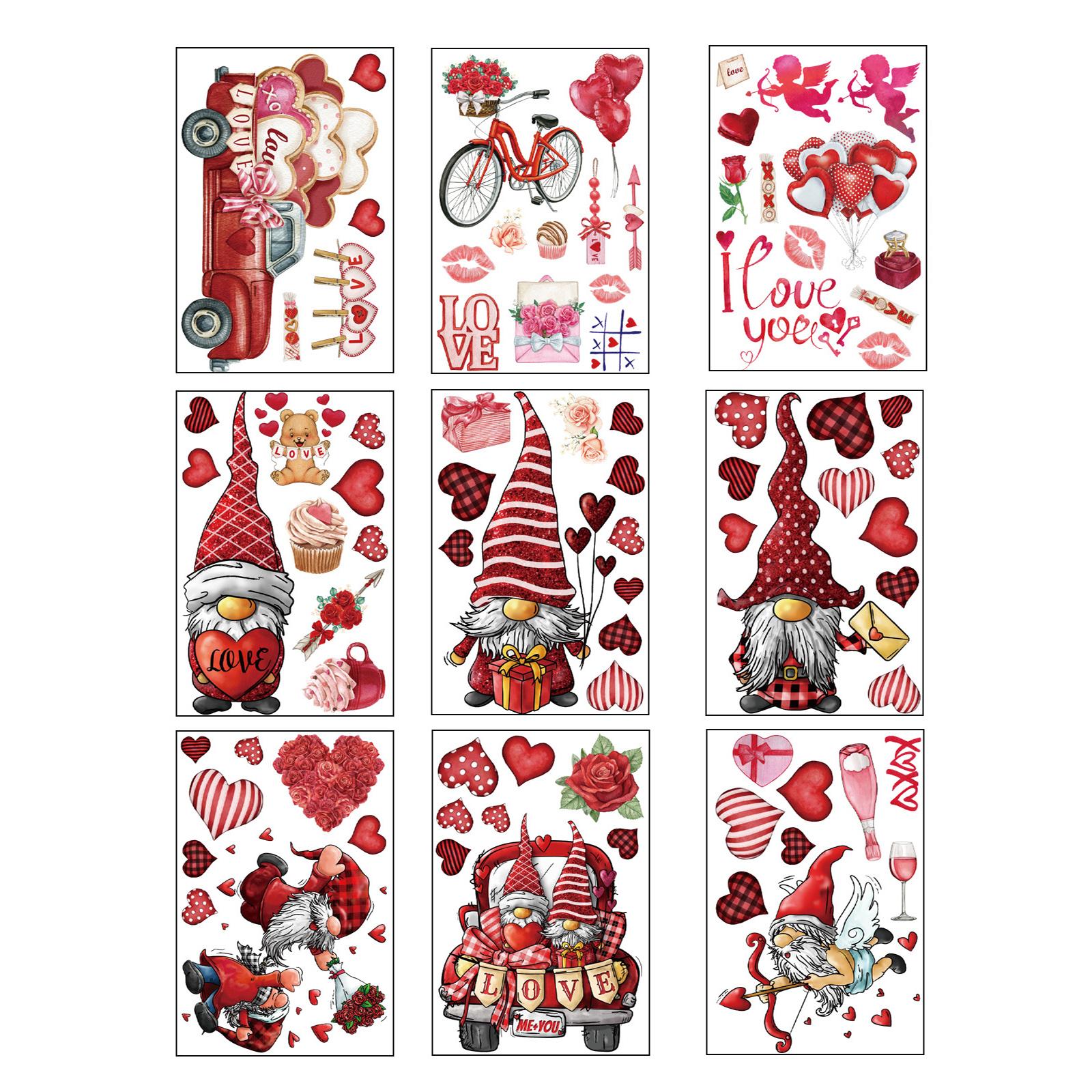 

9 Sheets Valentine s Day PVC Window Stickers With Cupid Roses Love Patterns Removable Double Sided Window Clings 20 x 30cm x 9