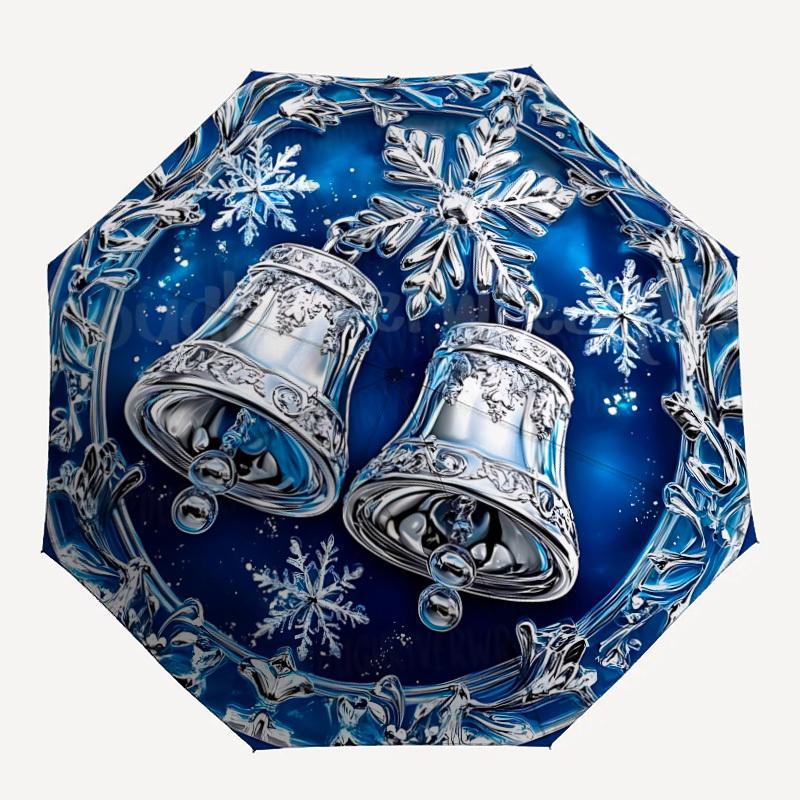 

1PC Christmas bells Automatic Open/close Umbrella with 8-Rib Structure for Women/Men, All-Season Use - Travel Essential, Stylish Accessory, Highqualit