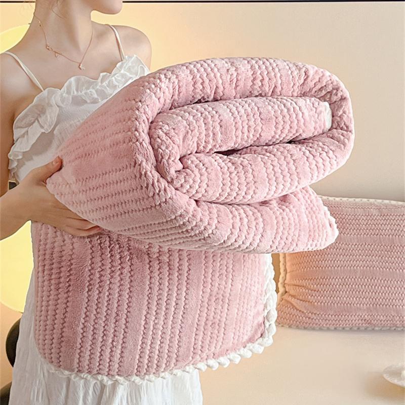 Soft Knitting Velvet Throw Blanket Lightweight Warm Thick Plush Blanket Bedspread All Season Solid Color Plaid for Sofa Bedroom