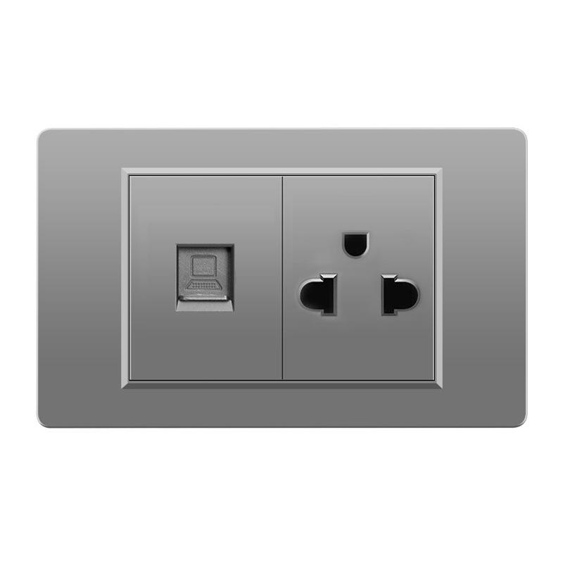 118 Type Switch Six-Hole Gray Wall Socket with Type-C 20W, Thai Style & PC Panel, Taiwan Socket
