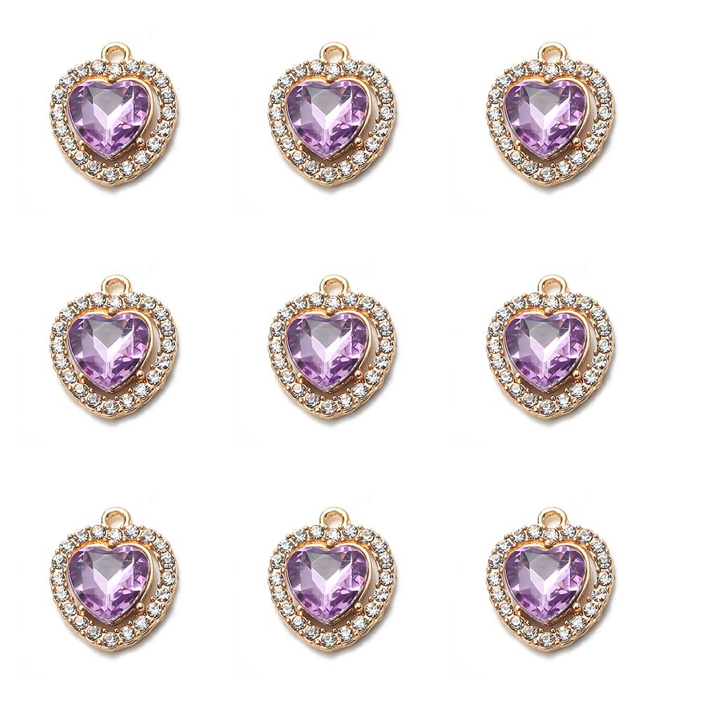 10Pcs/lot Alloy Rhinestone Heart Charms Gold Color Pendant for DIY Necklace Bracelet Earrings Jewelry Making Accessories