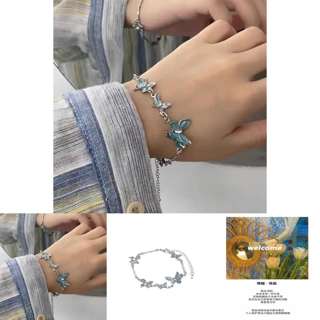 Alluring Blue Butterfly Womens Bracelet Trendy Alloy Plated Summer Jewelry