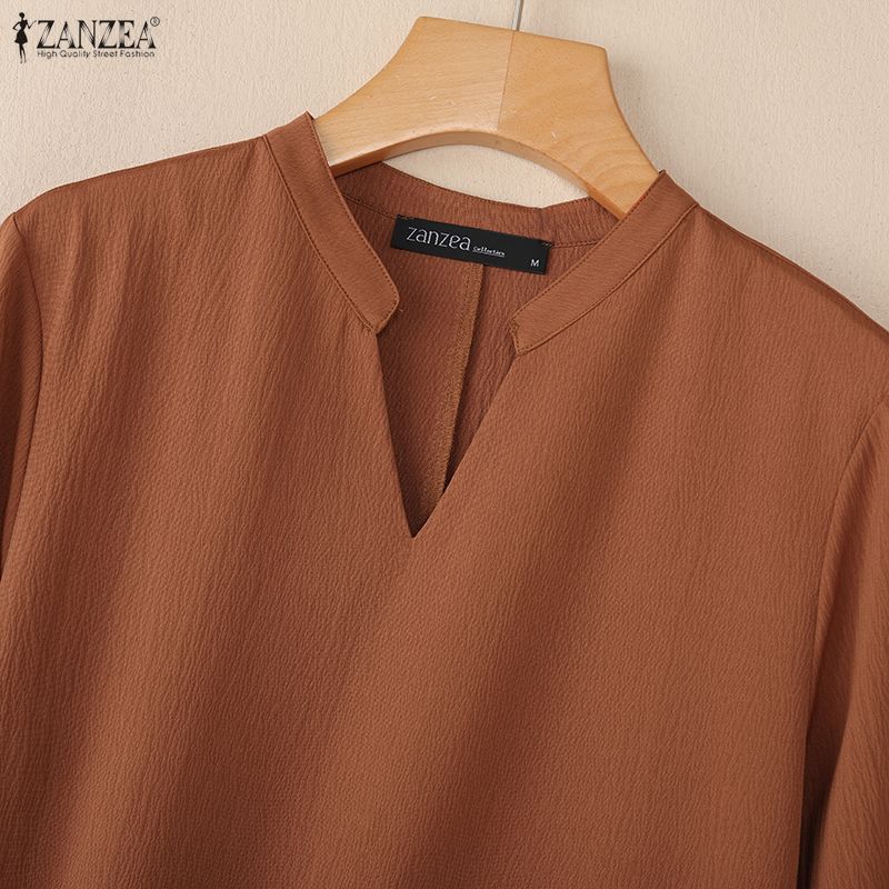 ZANZEA Women Casual V-Neck Solid Color 3/4 Sleeve Dress