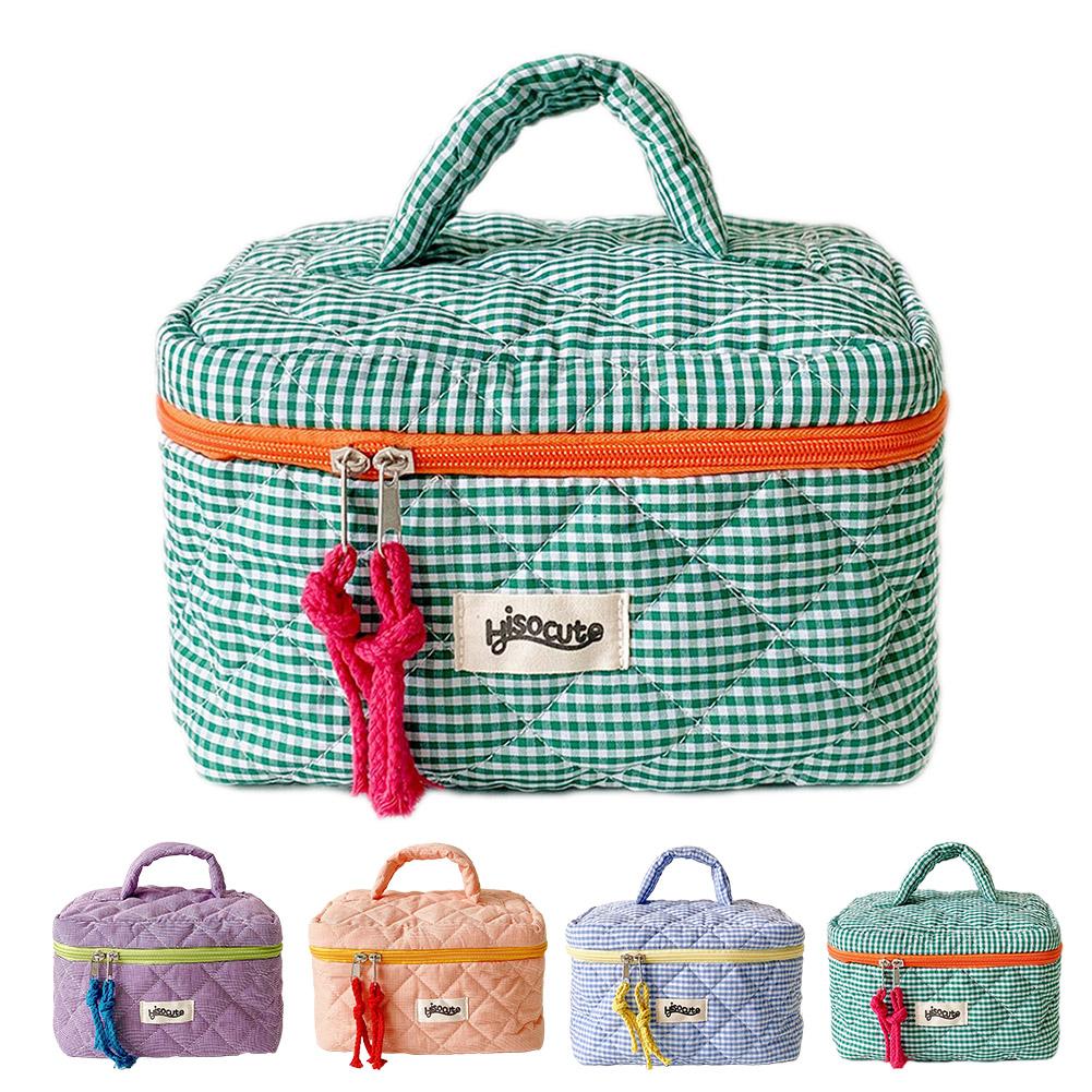 Women's Color Blocking Checkered Makeup Bag Large Capacity Cosmetic Organizer Ins Style Makeup Brush Storage Pouch Portable