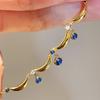 Anenjery Lace Blue Water Droplet Tassel Necklace For Women Retro Sweet High-end Personalized Versatile Collarbone Chain Jewelry Gift