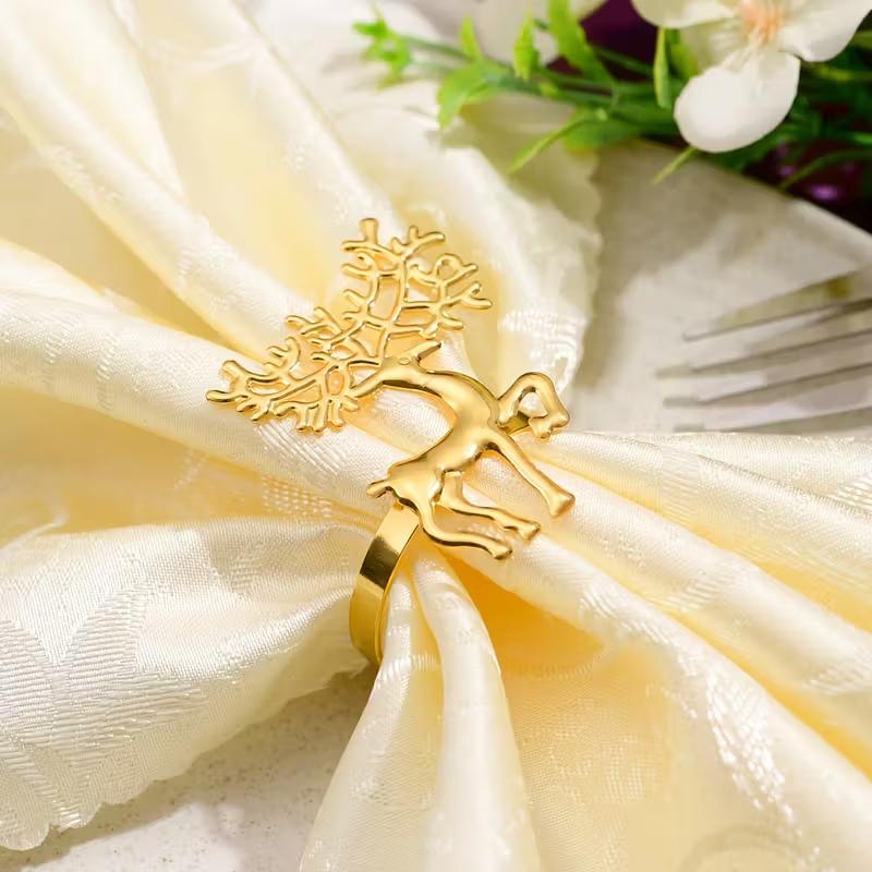 6/12/24PCS Christmas Napkin Rings Gold Elk Decorative Napkin Holders Holiday Dinner Table Accessories Xmas Party Decors Gifts