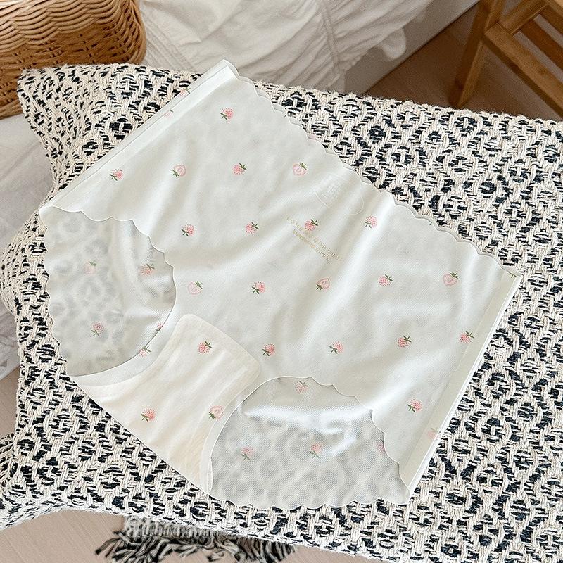 Damunderkläder Jordgubbsmönster Isilke Trosor Snabbtorkande Sömlösa Höftlyft Medelhöga Trosor