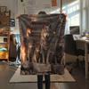 1PC Gray wolf Print Flannel Blanket, High quality Comfortable for All Seasons, Home Decor, Warmth and Comfort