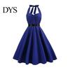 Ärmelloses Damenkleid Abend Schnürung Neckholder A-Linie Großer Schwung Rückenfrei Aus Retro Dame Schulter Unifarben Cocktailparty Hochzeit Midi