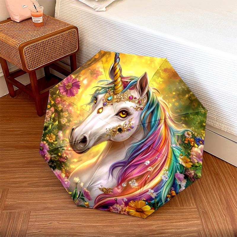 1 PC Automatic Folding Umbrella - Unicorn Fantasy Pattern, Portable & Foldable Design with 8 Ribs, Christmas Birthday Gifts