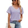 Frühling Sommer Einfarbig Bluse Mode Tasche V-ausschnitt Lose Kurzarm Top für Frauen