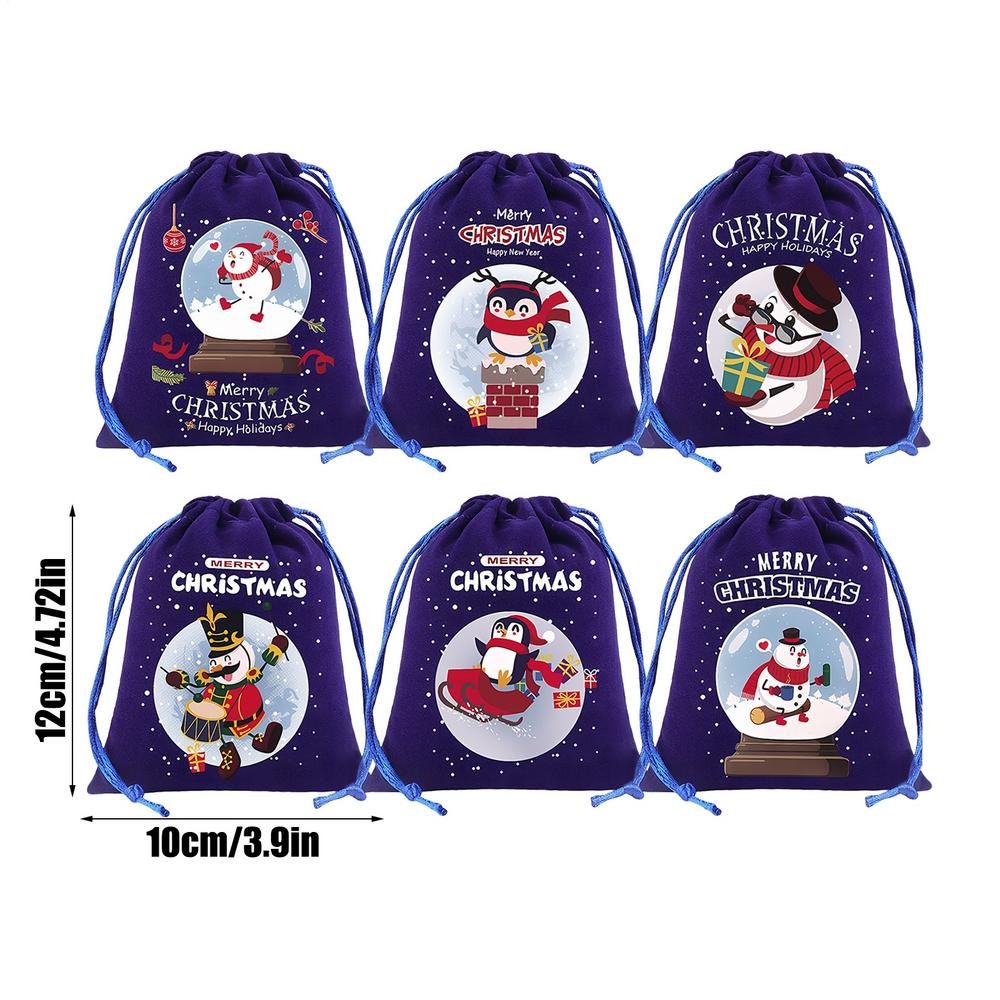 Christmas Candy Bags Drawstring Storage 6 Piece Christmas Fabric Storage Bags For Kids Candy Birthday Holiday Party Wedding Baby 10x12 cm