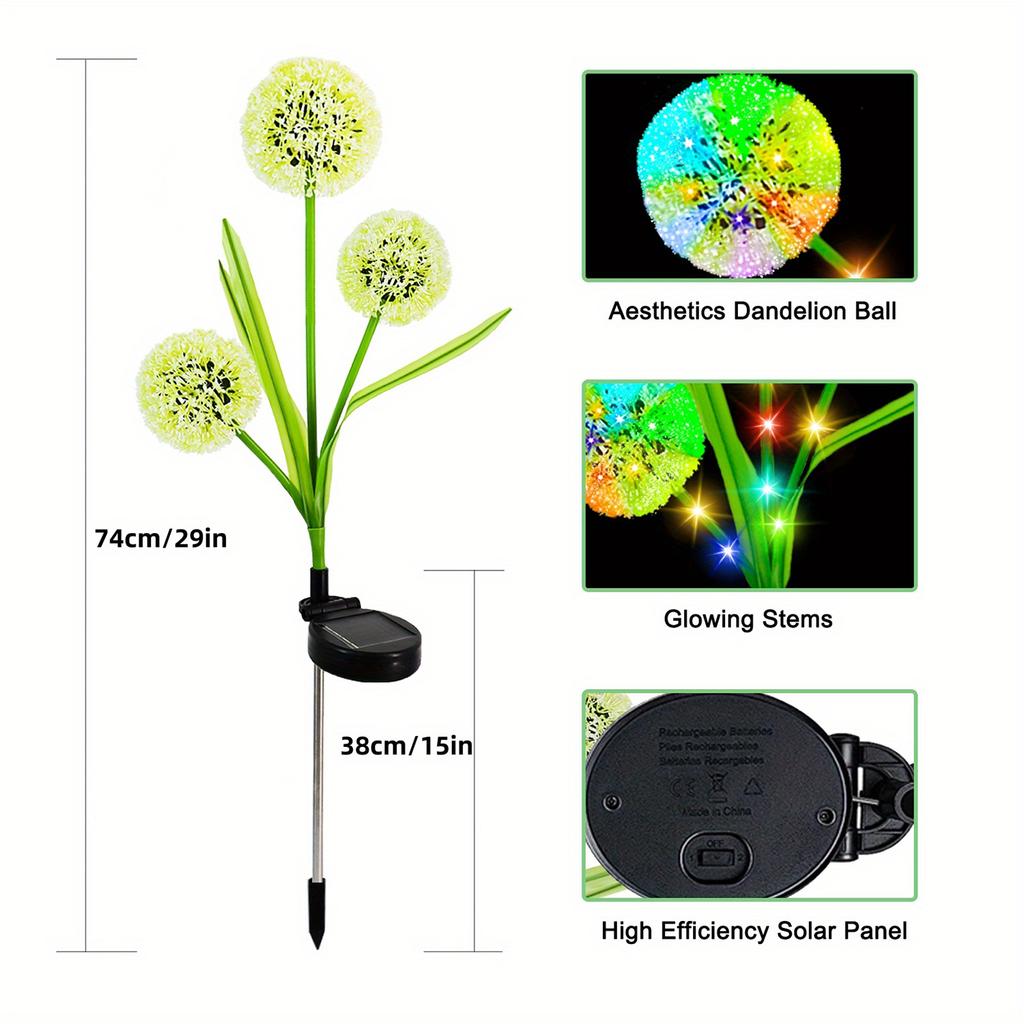 1Pc Solar Energy Three Head Dandelion Outdoor Plant Flower Lights Vivid Decorative Lights Garden Atmosphere Lights