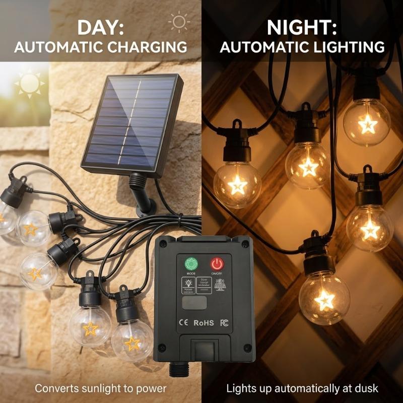 Solar Star String Lights 5M 10LED with 2M Lead Wire & 10 Hooks, Outdoor Waterproof Garden Christmas Decor Lights