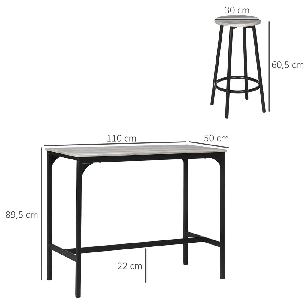 Five-Piece Industrial-Style Bar Table Set - Grey/Black