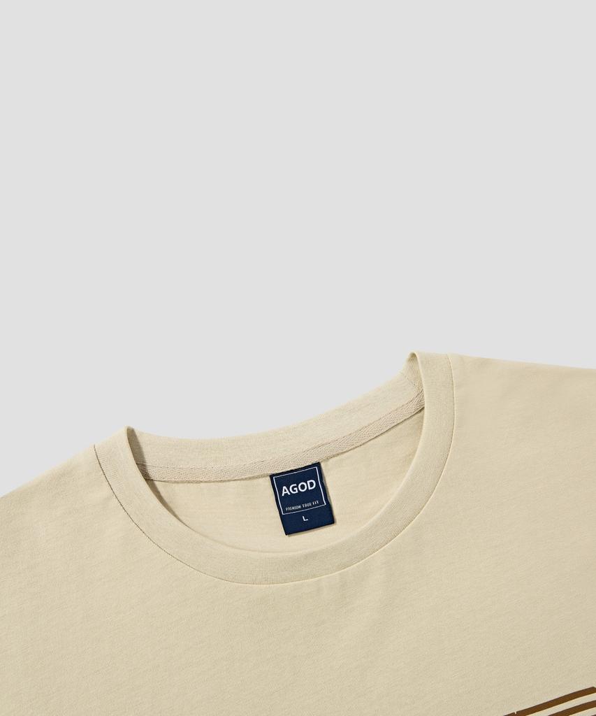 AGOD Oversized Vintage Rugby Short Sleeve T-Shirt [Light Beige]