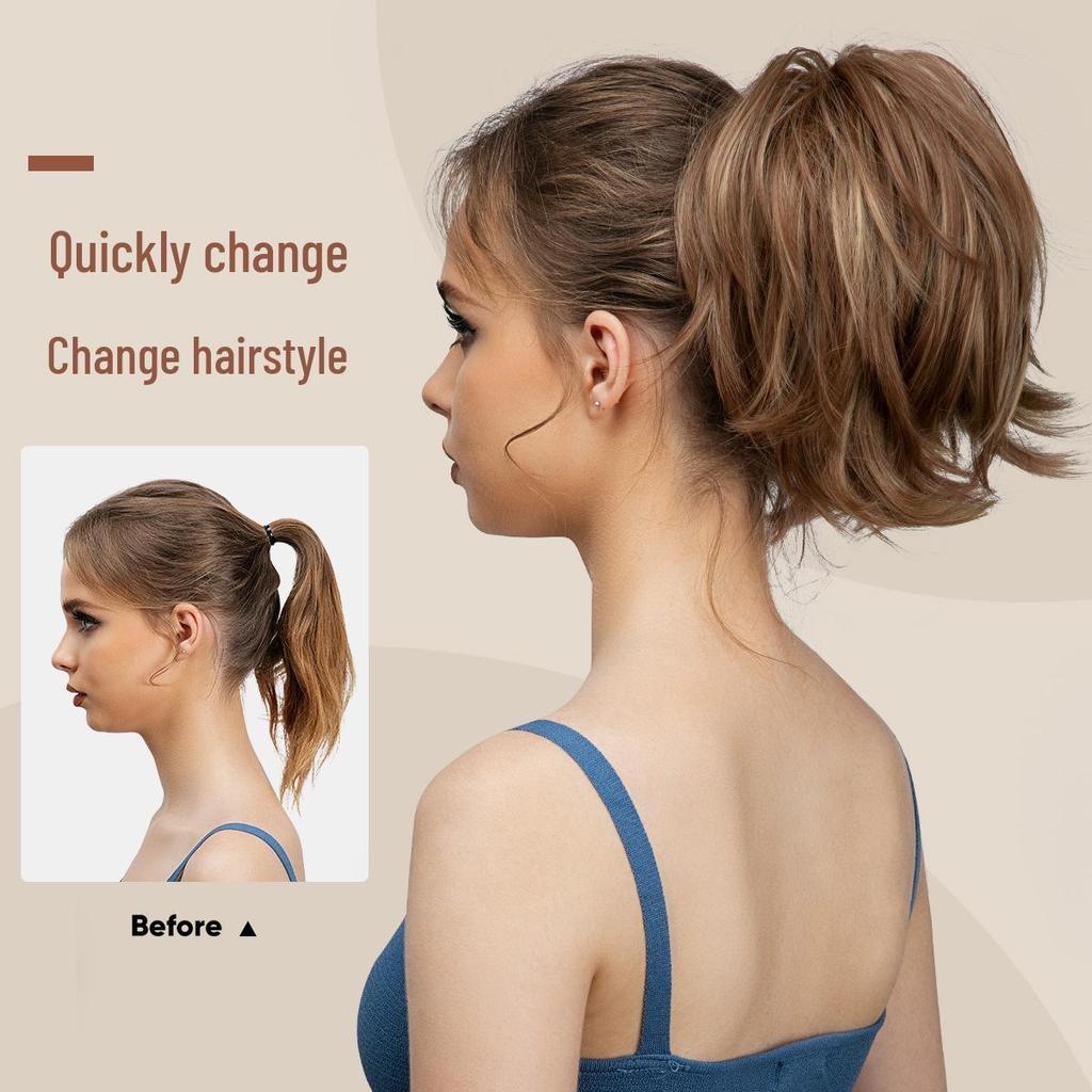 Adjustable High-Temperature Silk Short Curly Clip-On Ponytail Wig for Women