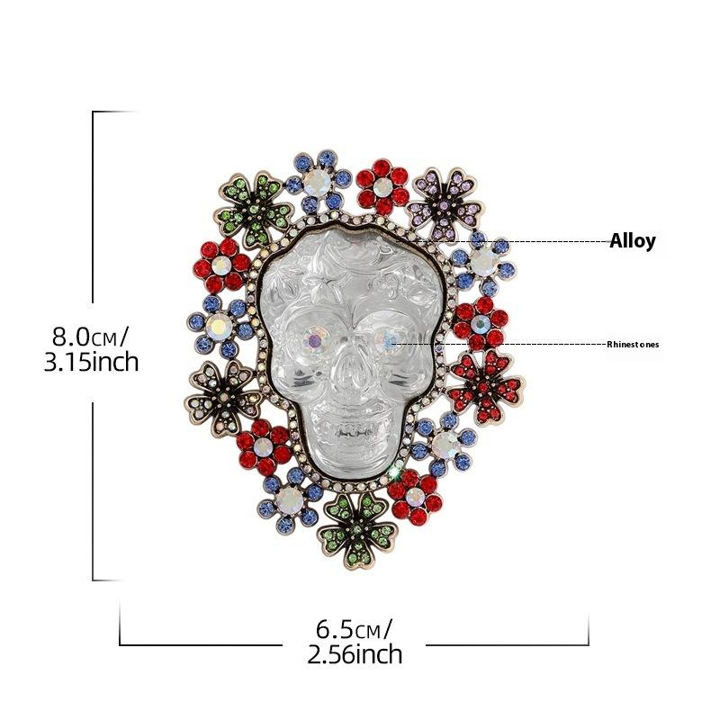 Luxury Big Heavy Flower Skull Brooch Jewelry Retro Ghost Witch Badge Pin For Coat Bag Decor Accessory Halloween Gift