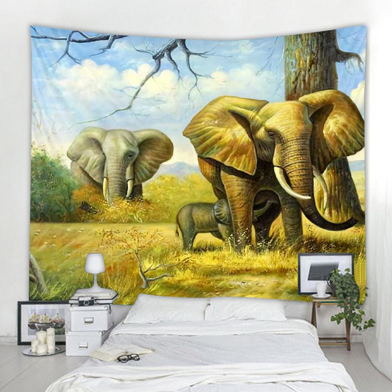 Elephant Tapestry Mandala Boho Style Wall Decor Wild Animals Green Leaves Pattern Tapestry Living Room Home Bedroom Decoration