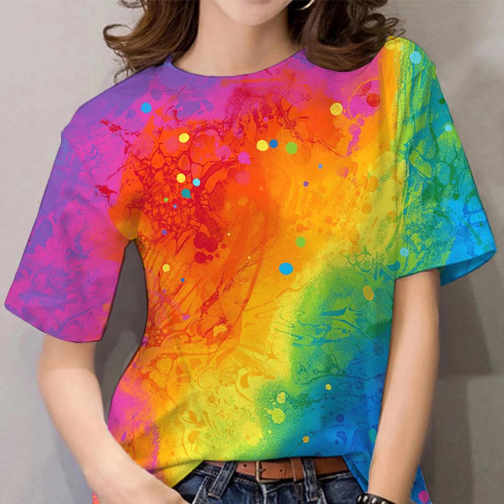 Women s Rainbow Pattern T-shirt Graffiti T-shirt 2XS