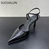 Fashion SUOJIALUN 2025 Spring New Brand Women Sandal Fashion Red Pointed Toe Ladies Elegnat Slingback Shoes Thin High Heel Dress Pumps