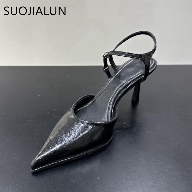 Fashion SUOJIALUN 2025 Spring New Brand Women Sandal Fashion Red Pointed Toe Ladies Elegnat Slingback Shoes Thin High Heel Dress Pumps