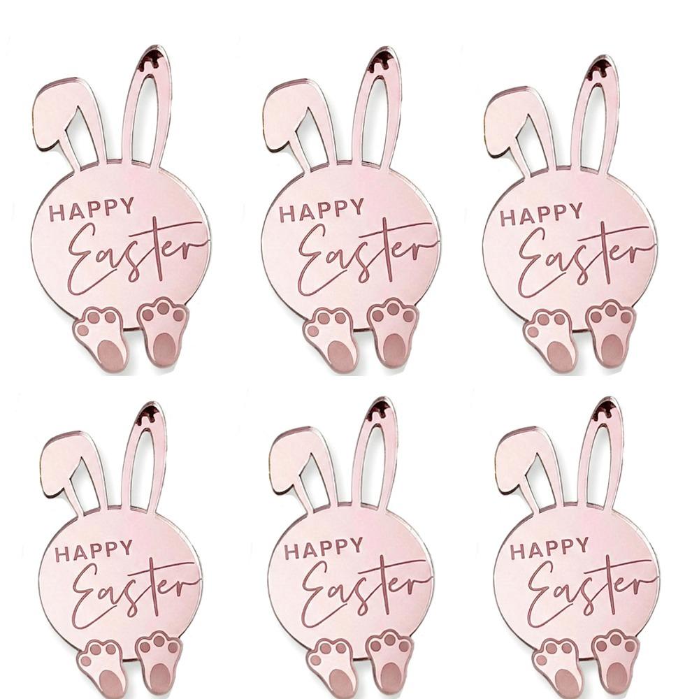 

6pcs Cartoon Rabbit Cake Toppers Happy Easter Easter Bunny Ornament Cupcake Decor Toppers Gift Tags 1.97x0.33x0.05 in
