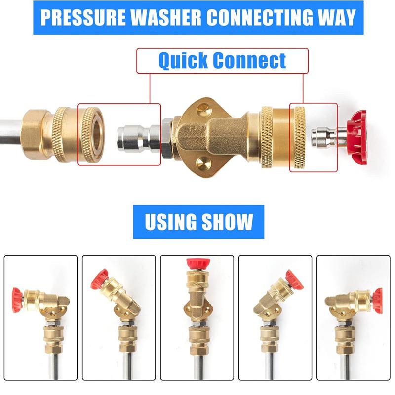 Acoplador Giratório para Lavadora de Alta Pressão Bico Limpador de Calha Rotativo Rotação de 180 Graus Conexão Rápida de 1/4 de Polegada 4500 PSI