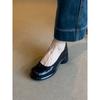 Sheepskin version~ French round head high heels for women's commuting light mouth thick heel single shoes temperament one pedal Mary Jane shoes