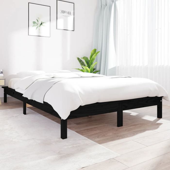 VidaXL Cadre de lit Noir 180x200 cm Bois de pin massif Super King 820560