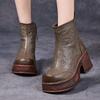 Fashion GKTINOO Women Motorcycle Boots Genuine Leather 2025 New Zip Round Toe Women Shoes Sewing Handmade Retro Platform Short Boots