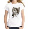 Cat Printed Oversized Loose Casual Cotton Round Neck Short Sleeved Shirt with Worn Clothes T-Shirts Women’s