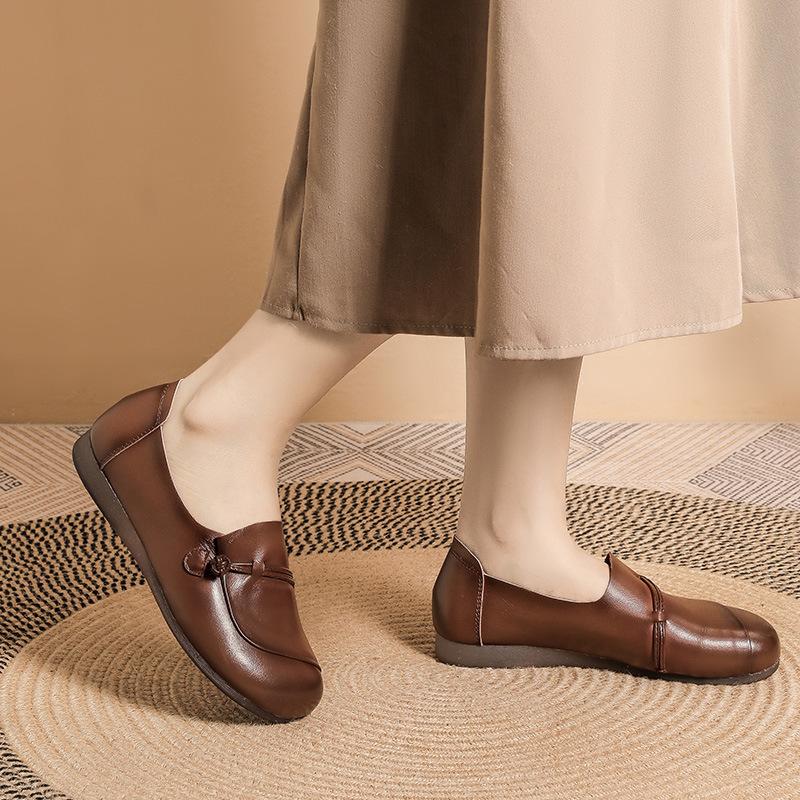 Spring and Autumn new mother shoes genuine leather middle-aged and elderly single shoes soft sole women's comfortable flat-bottomed casual elderly le