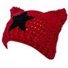 Cat Ear Beanie Hat for Women Harajuku Style Star Patched Earflap Hat Handmade Crochet Hat Y2K Sweet Winter Warm Headwear