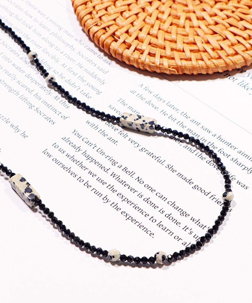 Polalita Dalmatian Stone Black Bead Necklace (Plt-Nl-103_Bk)