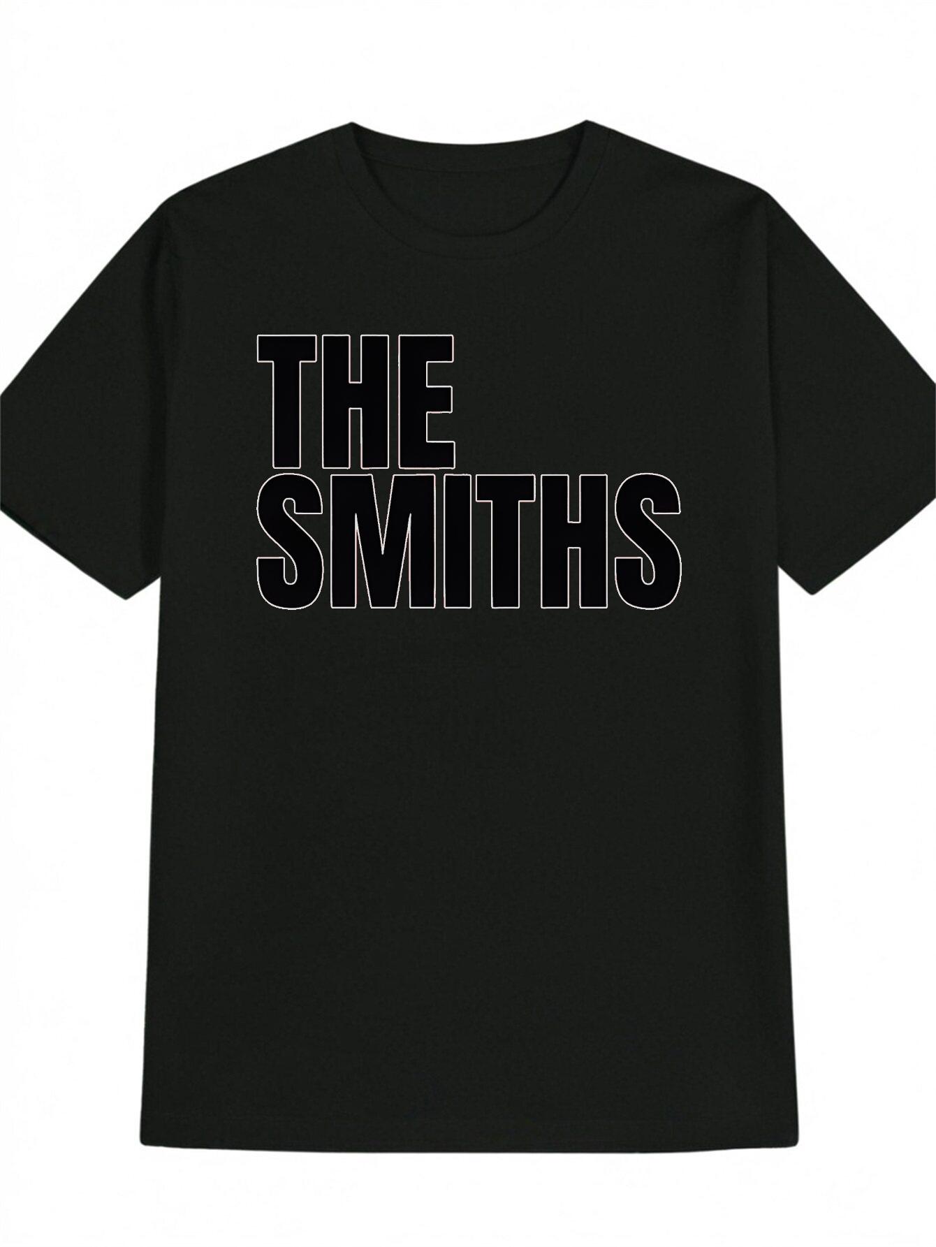 Casual Short Sleeve T-shirt with Bold  THE SMITHS  Graphic Print - Black with Red Lettering XXXXL