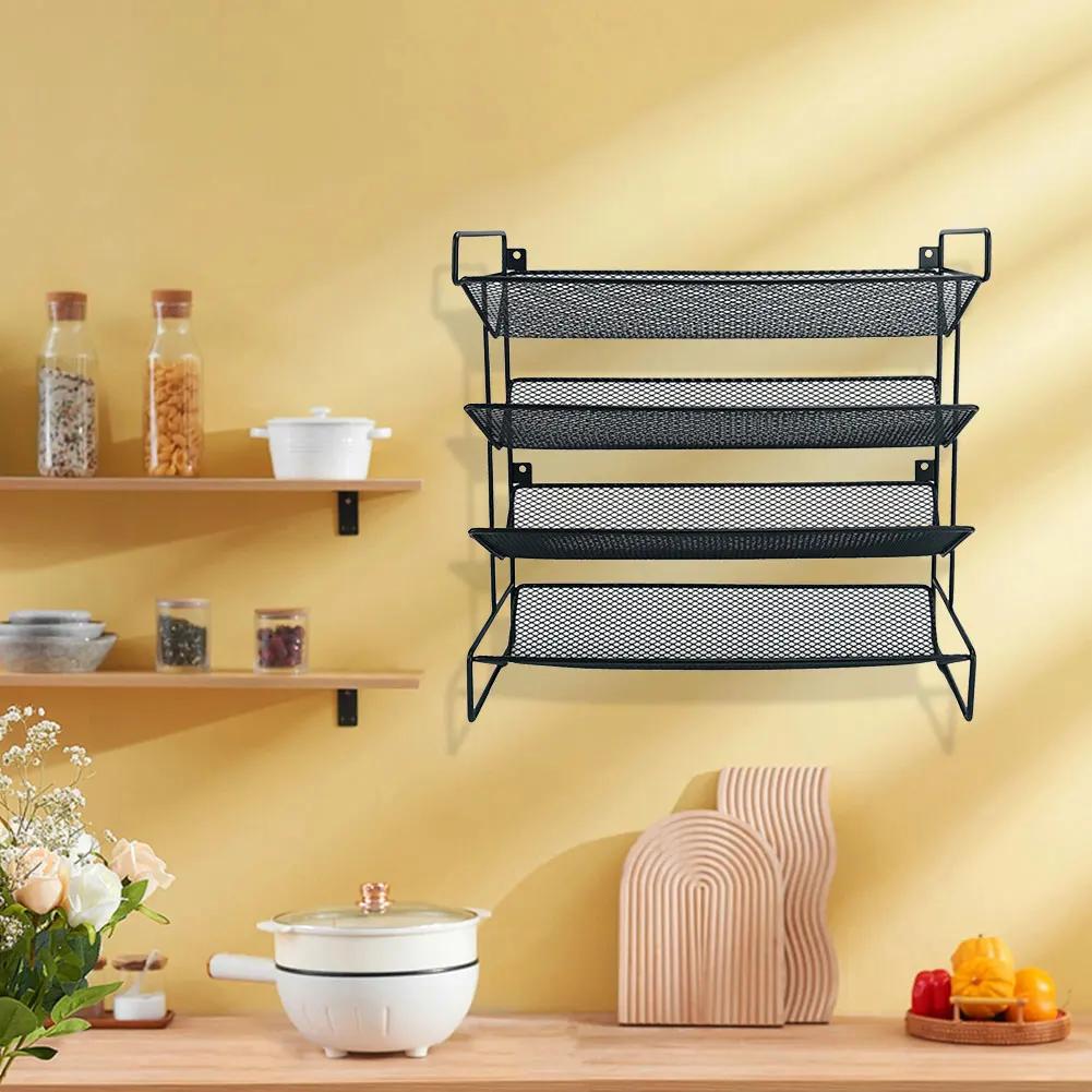 4 Tier Seasoning Organizer Space-Saving Metal Kitchen Countertop Organizer Spice Storage Holder for Kitchen Countertop