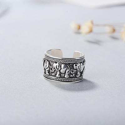 Vintage Animal Elephant Open Rings Thai Silver Jewelry for Women Gift Old Fashion Adjustable Rings