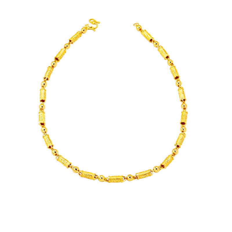 Men's Trendy Gold Fu Character Necklace: Chinese Vietnamese Style, Striped Tube Bead Chain, Long-Lasting Color.