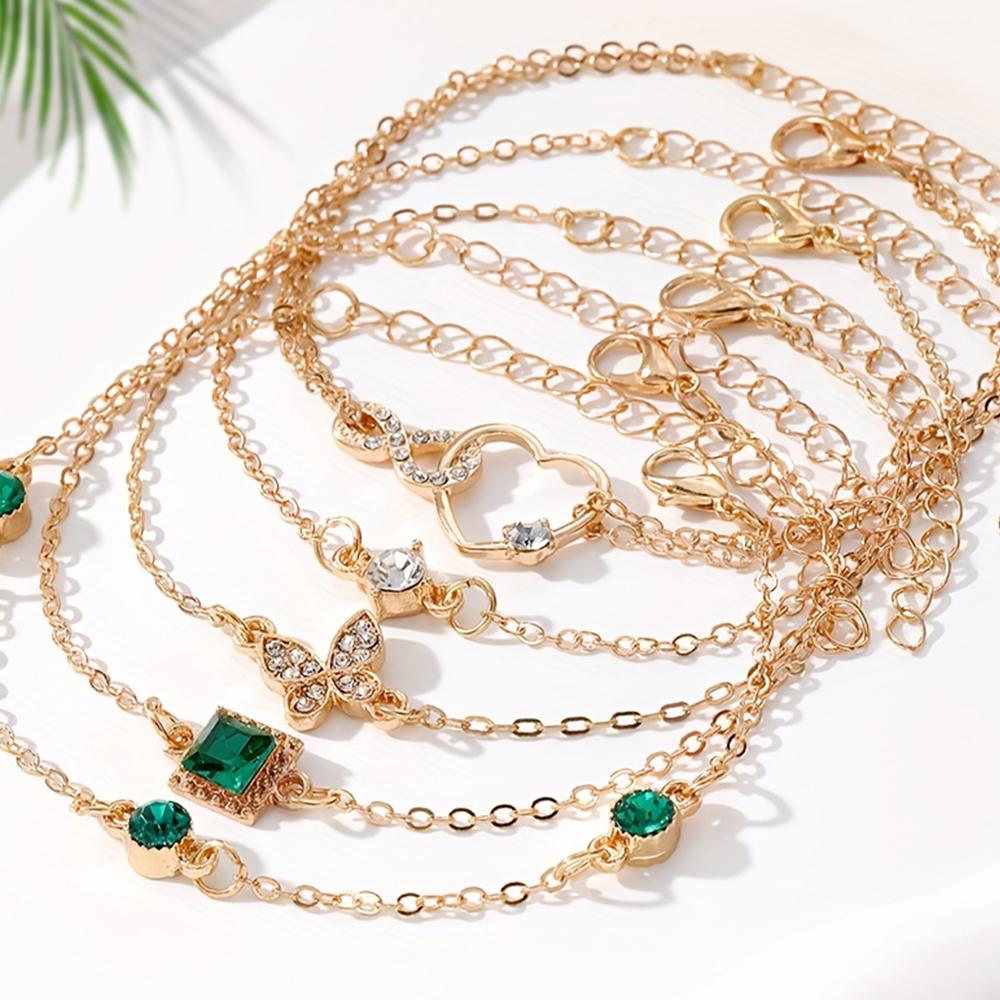 5-częściowa elegancka bransoletka z jadeitu, kwadratowa, z motywem motyla i serca, na wesela, urodziny, prezenty z cyrkoniami, imprezy, prezenty dla kobiet