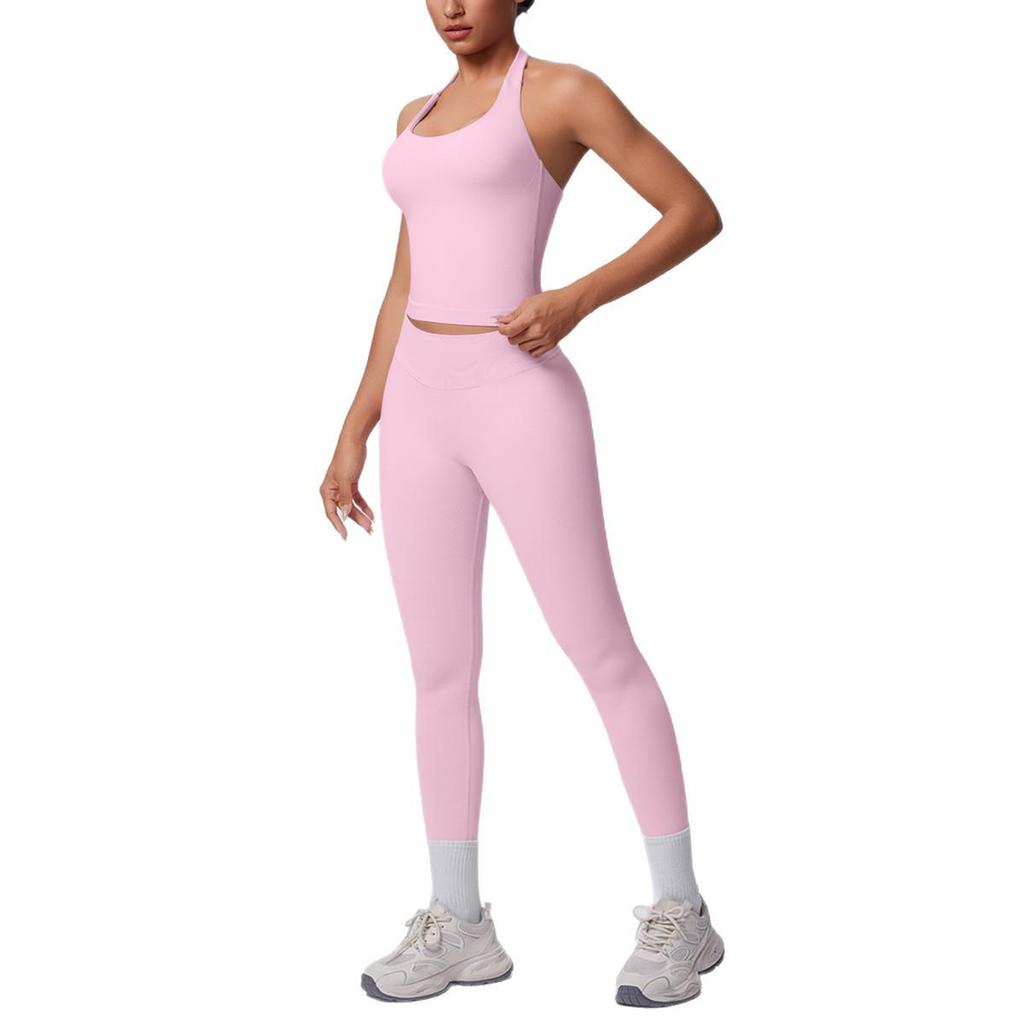 Seamless Solid Color Halter Backless Bodycon Yoga & Running Set