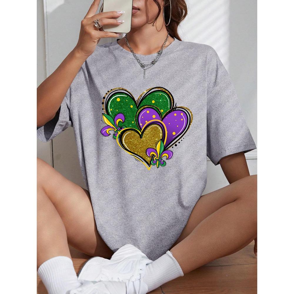 Happy Carnivals Creative Heart Design Women T Shirt Jogging Casual Sportswear Summer Crewneck T-Shirt Loose Short Sleeves