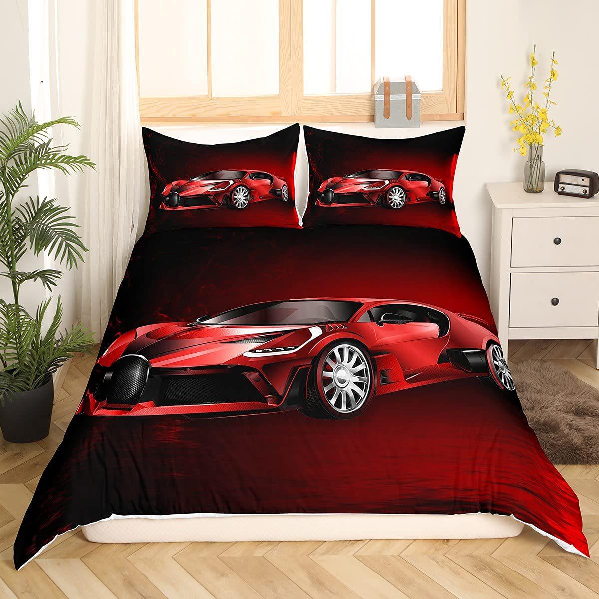 Racing Car Duvet Cover Set Queen Size For Boys, Lightning Wolf Bedding Set For Room Decor, 3 Pieces Speed Car Comforter Covers EU single(135x200cm)