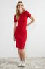 Women's Style Dress Black Crew Neck Ribbed Stretchy Knitted Midi Pencil Dress