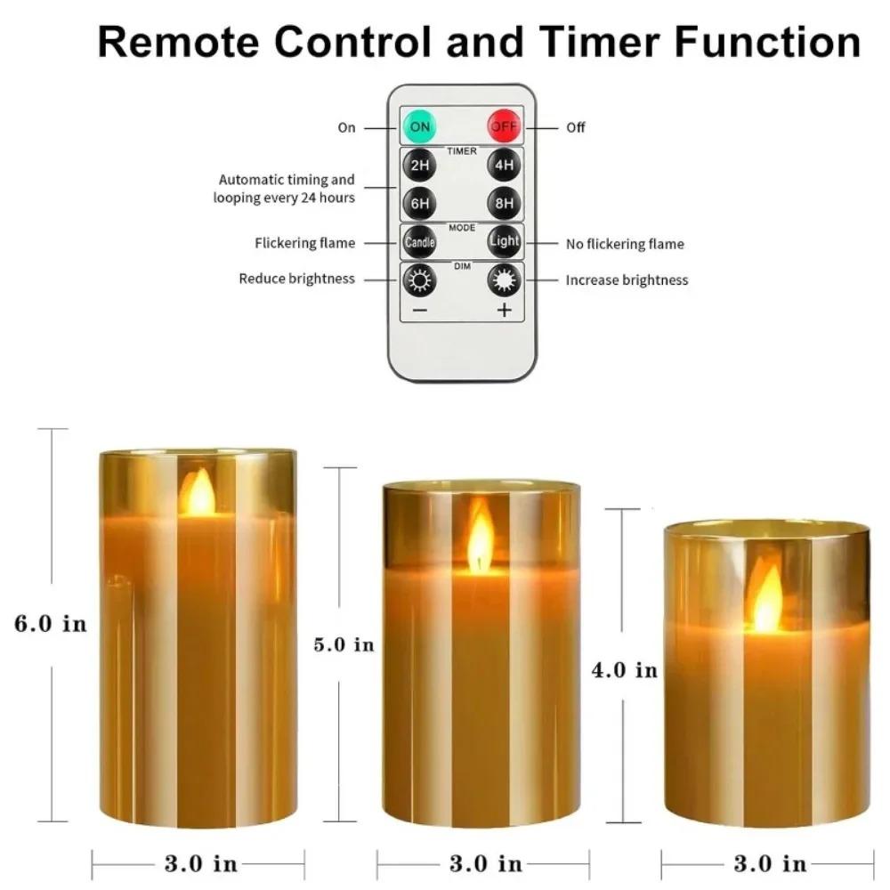 3Pcs/Pack LED Candle Light Remote Controlled Electronic Flameless Moving Wick Plastic Candle Set Ffor Party Home Decoration