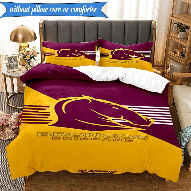 3PCS Brisbane Broncos Bedding Set 2D Printing (Includes 1 Duvet Cover + 2 Pillowcases Coreless), Bedroom decor,Fan gift