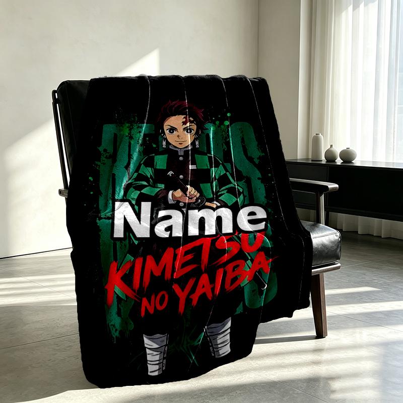 Custom Name Personalized Demon Slayer Print Blanket, Home Decor, Bedroom, Sofa, Camping, Couch, Gifts for Birthday Christmas