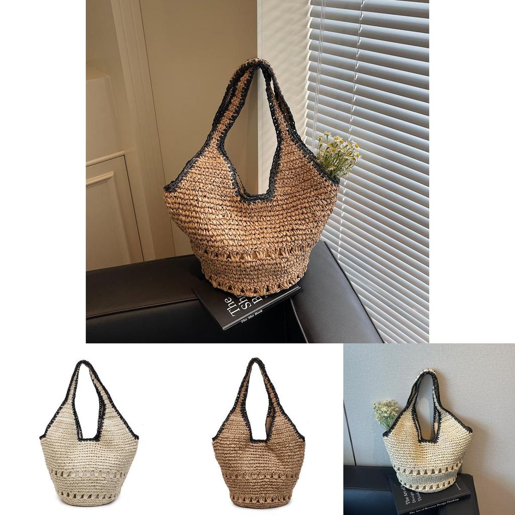 Summer Woven Beach Bag With Magnetic Closure For Casual Day Use