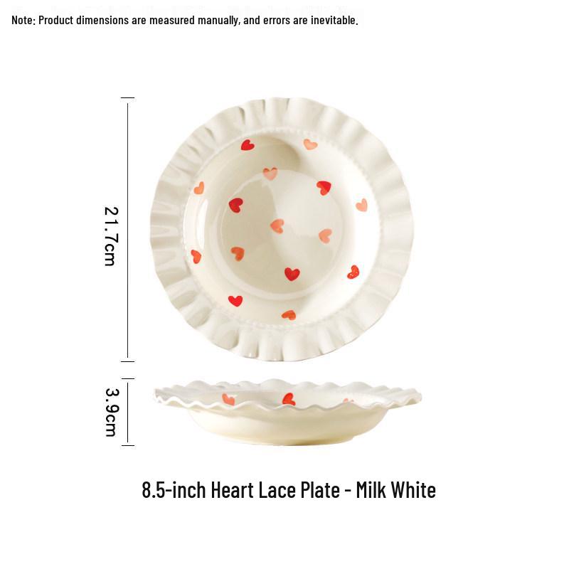 Set of 4 Ceramic Dinner Plates - Cream Style with Ruffle Edge: Includes Straw Hat Plate, Soup Plate, Cake Plate