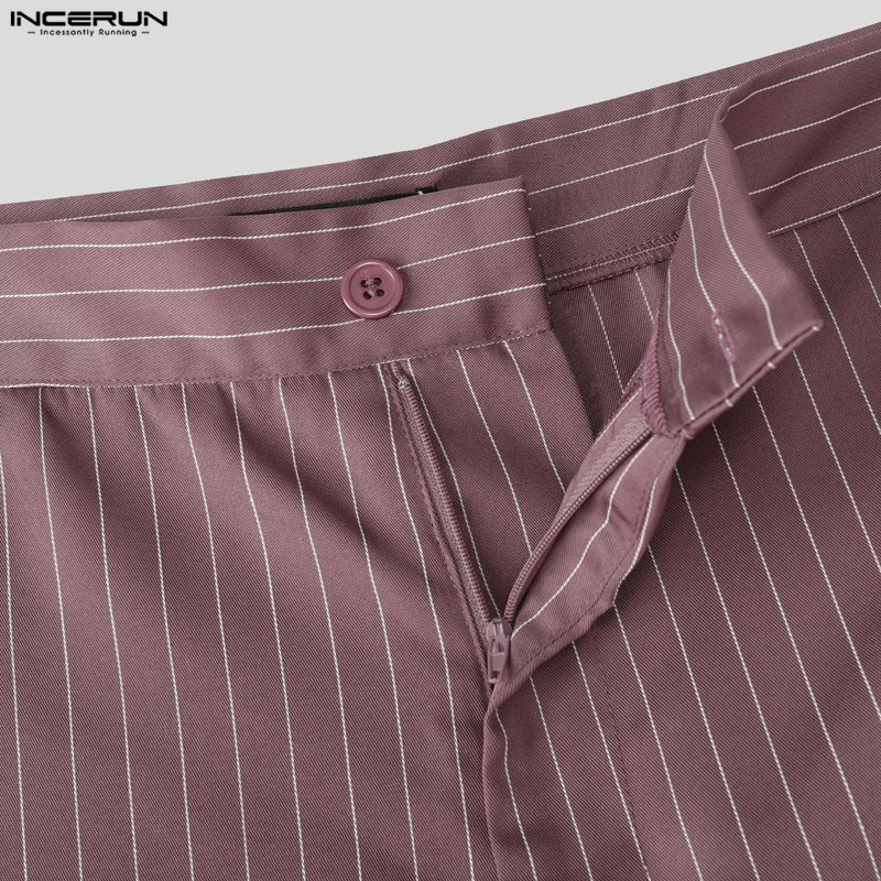 INCERUN Men Sets Layers Long Sleeve Striped Tops and Long Pants Casual Suits